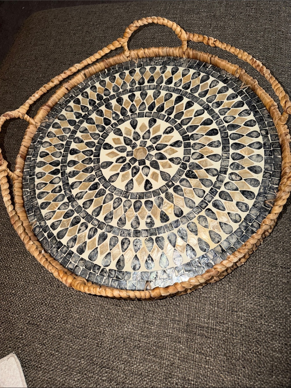 T.J.Maxx Round Mosaic Serving Tray in Black, Cream, Natural